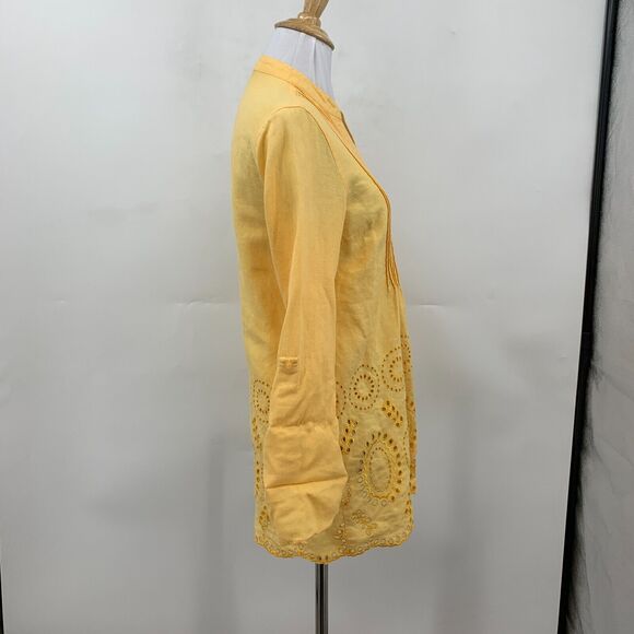 Multiples Linen Blend Shirt Womens XS Extra Small Eyelet Tab Sleeve Pintuck Top - Picture 6 of 13